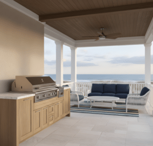Seaside Outdoor Kitchen Cabinets in Weathered Teak Finish