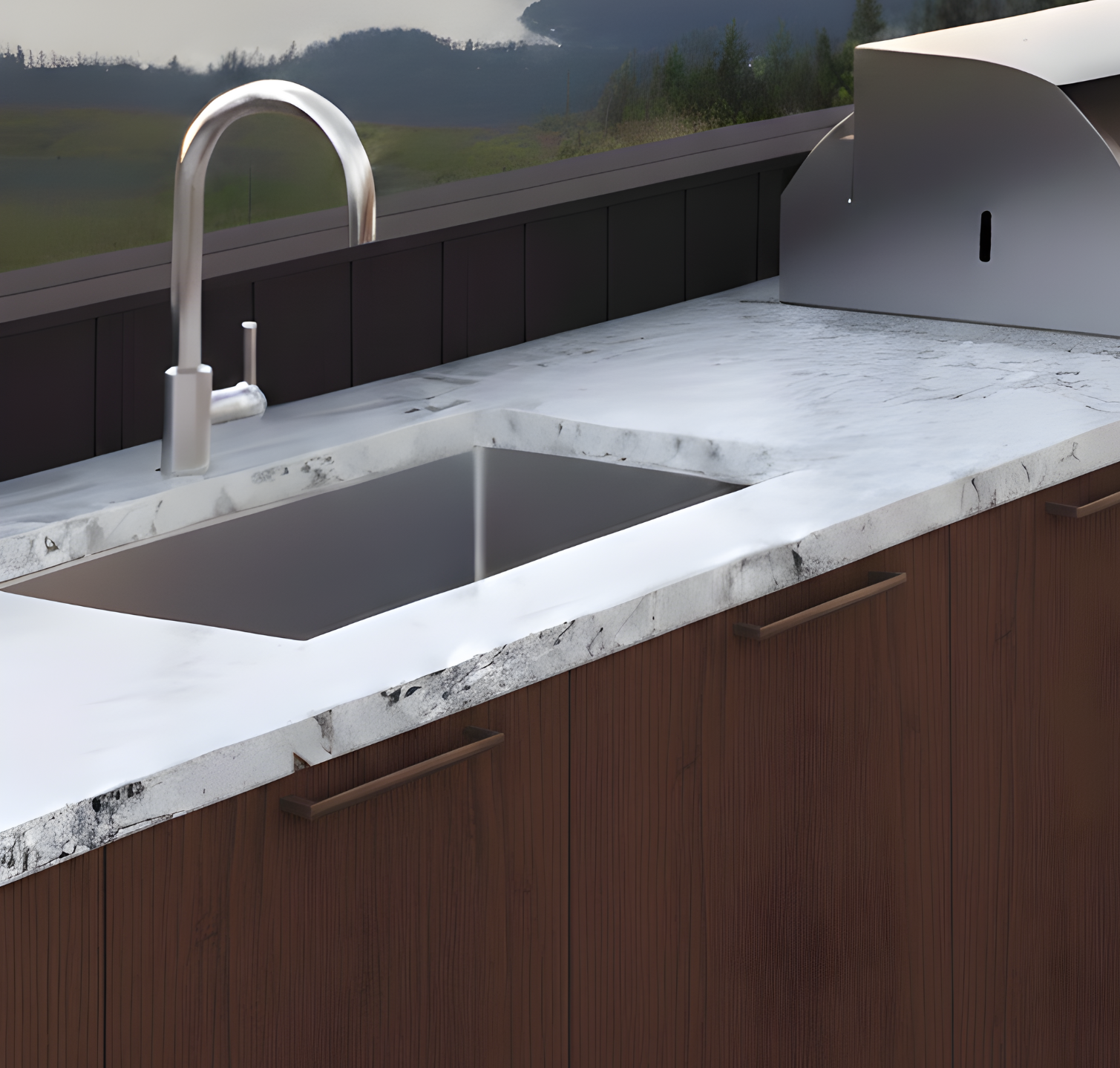 Outdoor Cabinetry in Walnut Stain Finish