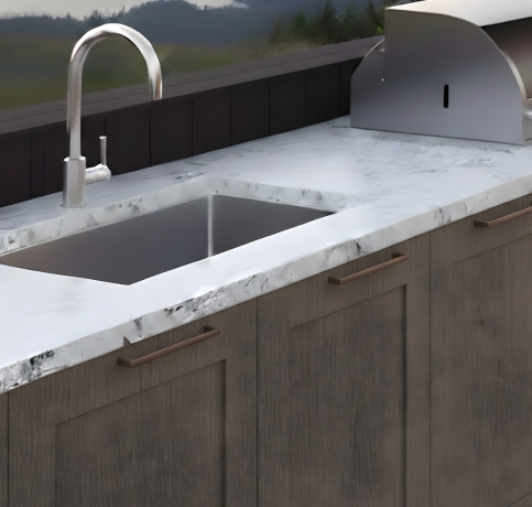 Outdoor Cabinets in Weathered Teak Stained Finish