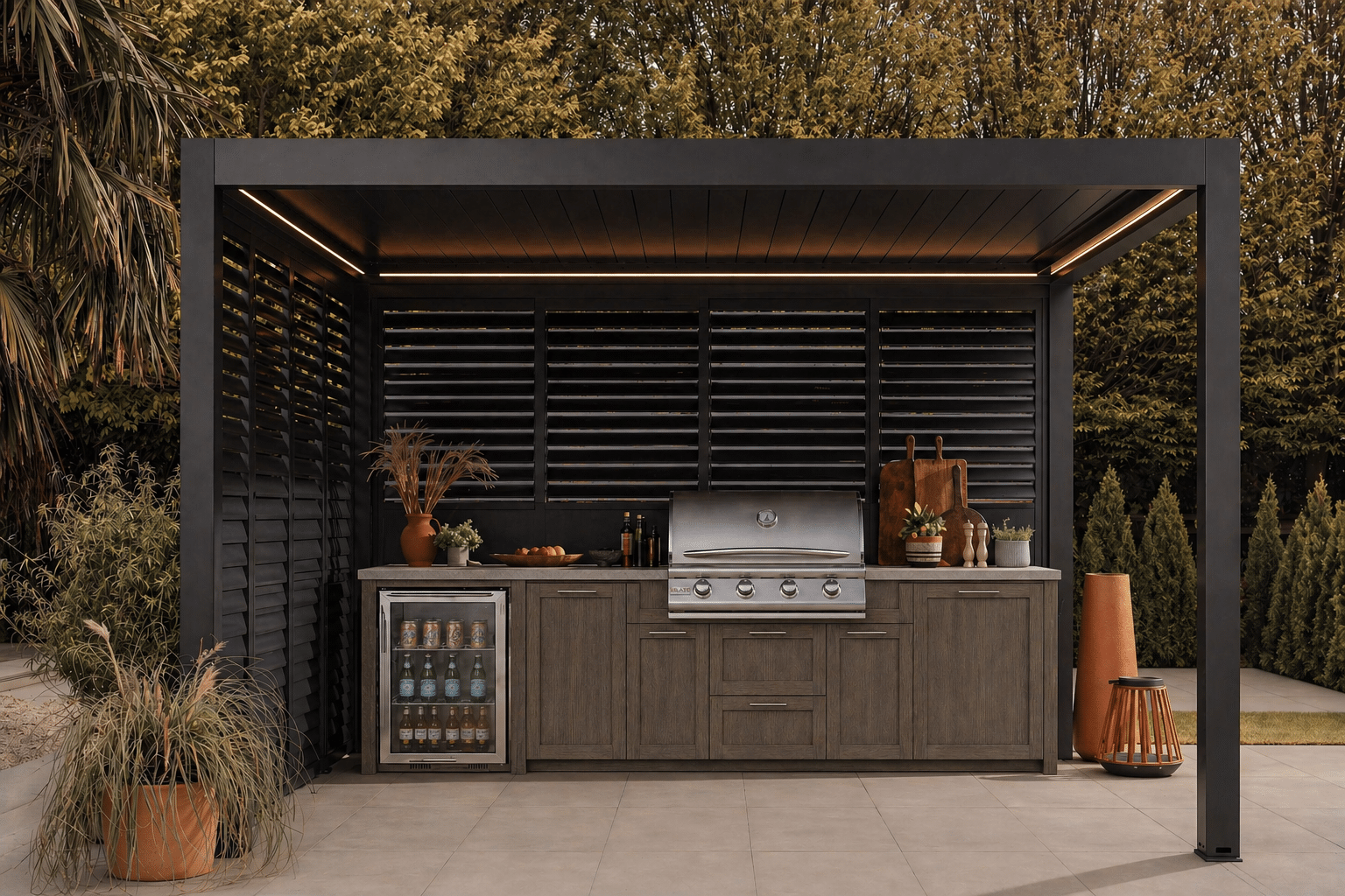 outdoor grill base cabinet in Weathered Teak