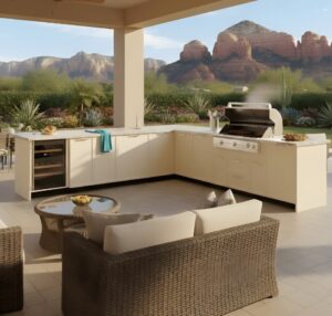 Materials and Environmental Considerations for Outdoor Kitchen Cabinet Layout (Stucco)
