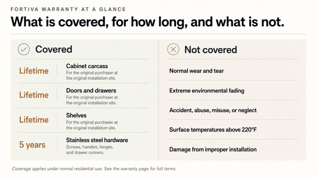 What Fortiva's Lifetime Warranty
Covers